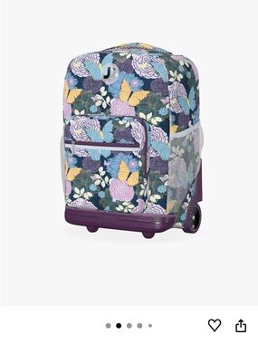 Rolling Backpack with Butterfly Floral Print - Purple Accents